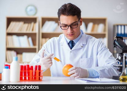 Scientist working on organic fruits and vegetables