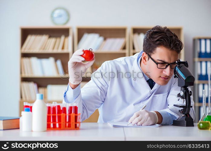 Scientist working on organic fruits and vegetables