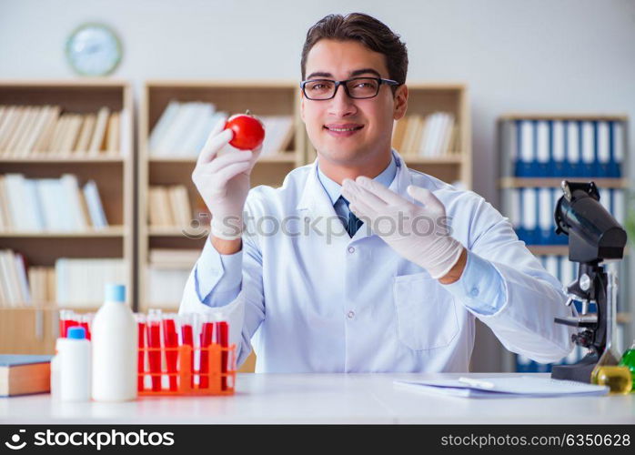 Scientist working on organic fruits and vegetables