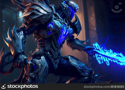 Scifi soldier anthropomorphic wereaven with futuristic sci-fi armor and weapon design for game character concept. Superb Generative AI.. Anthropomorphic wereaven with futuristic sci-fi armor design