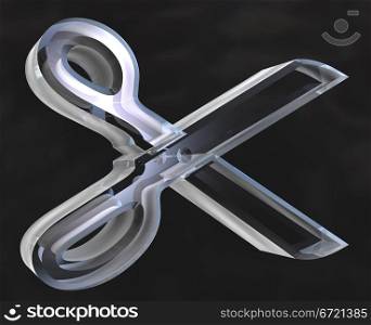 Scissor in transparent glass on black background - 3d made