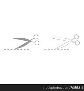 Scissor with cut line set icon .