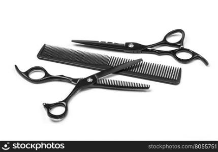 scissors and comb professional hairdresser isolated on white background