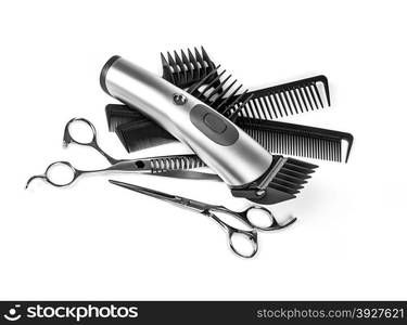 scissors and combs isolated on white background