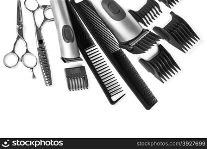 scissors and combs isolated on white background