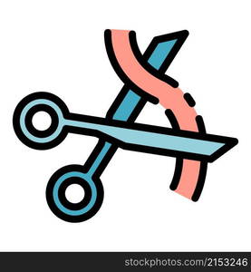 Scissors cut ribbon icon. Outline scissors cut ribbon vector icon color flat isolated. Scissors cut ribbon icon color outline vector