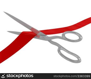 Scissors cut the ribbon isolated on white background