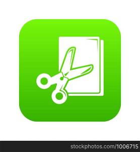 Scissors paper icon green vector isolated on white background. Scissors paper icon green vector