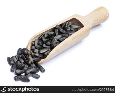 Scoop of sunflower seeds isolated on a white background. Clipping path. Scoop of sunflower seeds isolated on a white. Clipping path