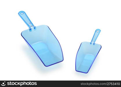 Scoops for food stuffs. Transparent, blue color