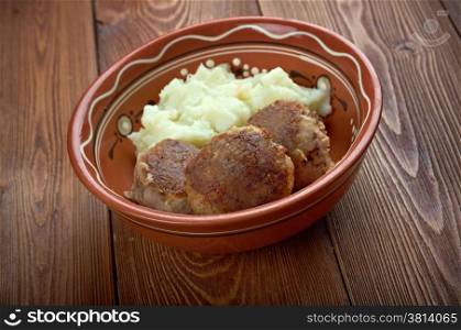 Scotch Collops.Scottish national dish of beef, herring and onions