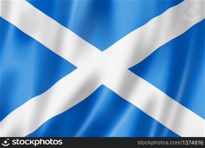 Scotland flag, United Kingdom waving banner collection. 3D illustration. Scotland flag, UK