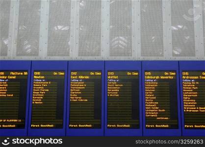 Scotland train station arrivals board.
