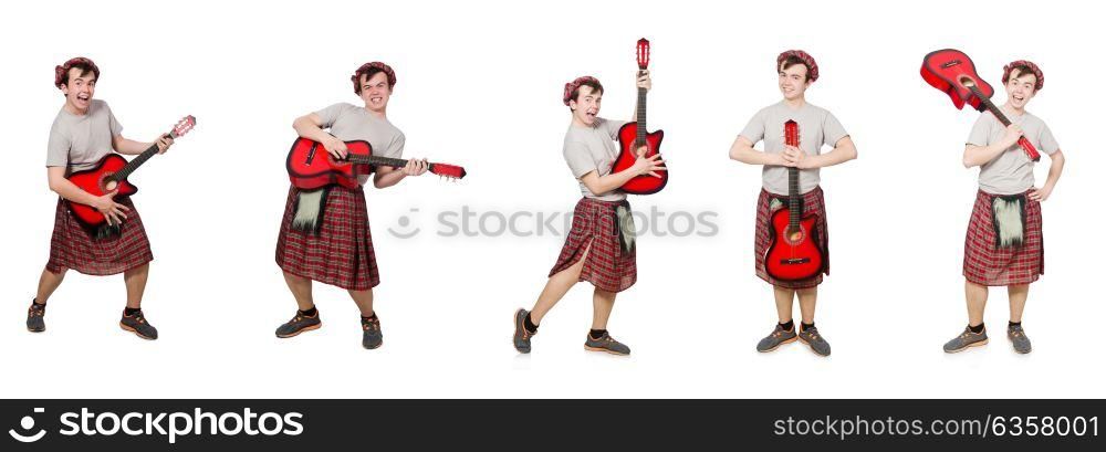 Scotsman playing guitar isolated on white. The scotsman playing guitar isolated on white
