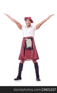 Scottish man dancing on white