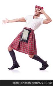 Scottish man dancing on white