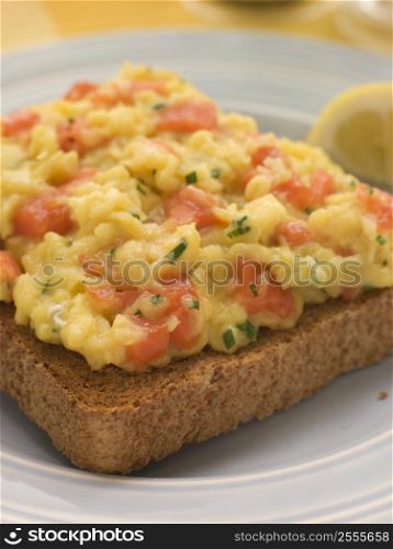 Scrambled Egg and Smoked Salmon on Brown Toast