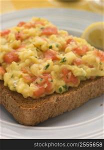 Scrambled Egg and Smoked Salmon on Brown Toast