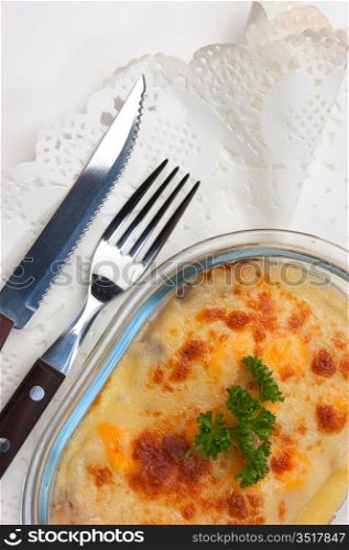 scrambled eggs on a glass plate