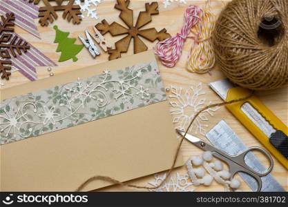 scrapbook background. christmas card and tools with decoration