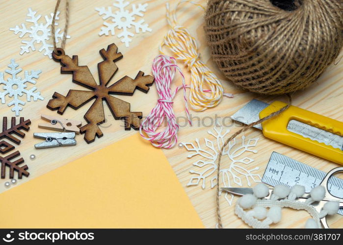 scrapbook background. christmas card and tools with decoration