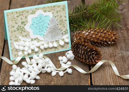 scrapbook background. christmas card and tools with decoration