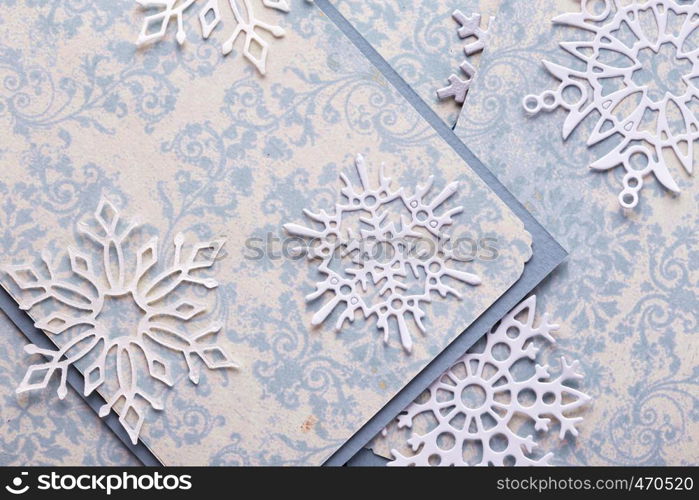 scrapbook. Christmas background - scrappaper and snowflakes.