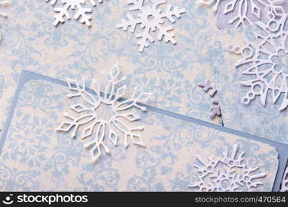 scrapbook. Christmas background - scrappaper and snowflakes.