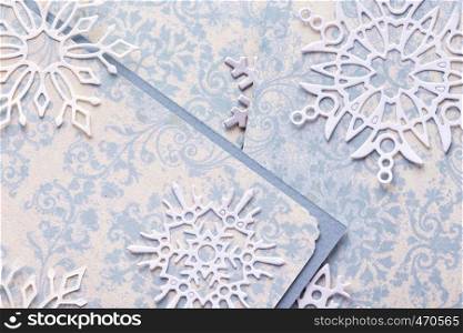 scrapbook. Christmas background - scrappaper and snowflakes.