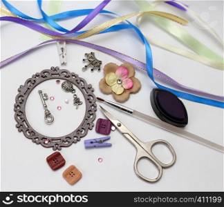 scrapbook. tools with decoration on white background