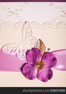 Scrapbooking wedding invitation postcard, close up details