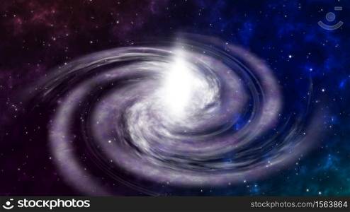 Screen Flying to Rotating Spiral Galaxy Space Floating Space Background. Deep space exploration. travel near big in star fields and nebula. Barred Spiral Galaxy Turning in the Universe Stars. motion
