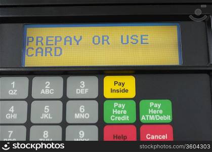 Screen of gas pump with automatic payment, close-up