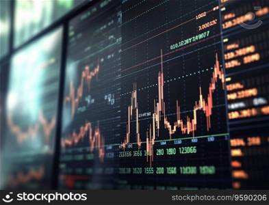 Screen with chart statistics of stock and shares trading.AI Generative