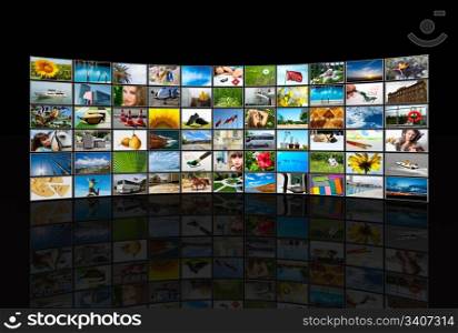 Screens TV panels. Television production technology concept