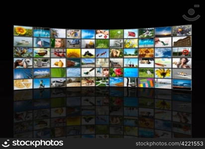 Screens TV panels. Television production technology concept