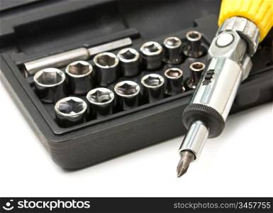 Screw driver and spanner kit isolated on a white background