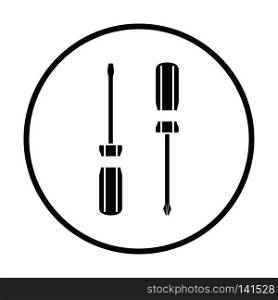 Screwdriver icon. Thin circle design. Vector illustration.