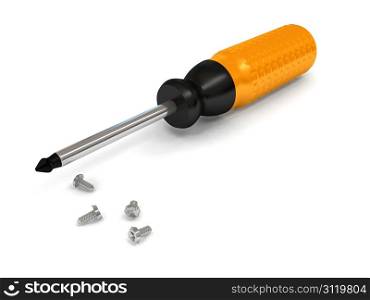 screwdriver over white background. 3d rendered image