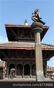 Sculpture and temple in Patan, Nepal