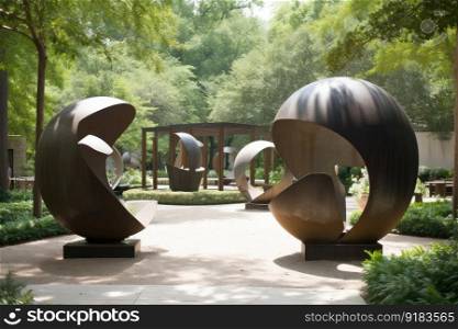 sculpture garden with a variety of sculptures, including traditional and abstract, in natural or contemporary settings, created with generative ai. sculpture garden with a variety of sculptures, including traditional and abstract, in natural or contemporary settings