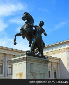 Sculpture of a man with a horse in Vienna ,Austria.