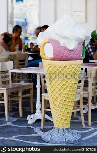 Sculpture of an ice-cream cone at a restaurant, Greece