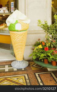 Sculpture of an ice cream cone outside of a restaurant, Via Venti Settembre, Genoa, Liguria, Italy