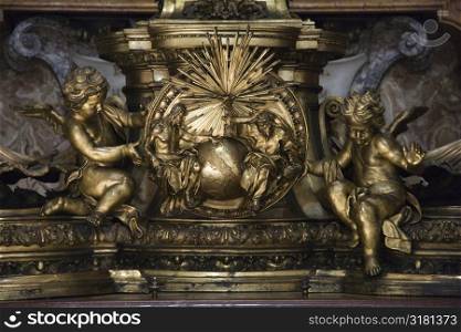 Sculpture of cherubs and Creation in Saint Peter&acute;s Basilica, Rome, Italy.
