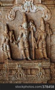 Sculpture of Lord Rama, Lakshman and Sita at the Vittala Temple, Hampi, Karnataka, India. Sculpture of Lord Rama, Lakshman and Sita at the Vittala Temple, Hampi, Karnataka, India.