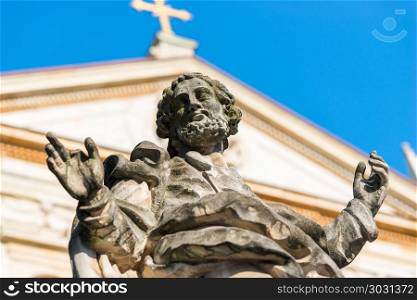 sculpture of the apostle against the background of the Catholic . sculpture of the apostle against the background of the Catholic church in Krakow