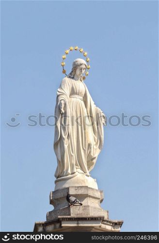 Sculpture of Virgin Mary in center of Lviv, Ukraine