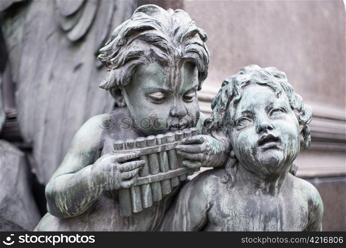 sculptures of musicians around the famous beethoven monument which is located in the first district of vienna, the capital of austria