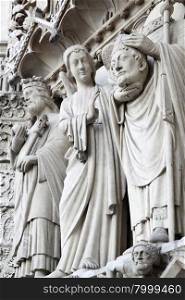Sculptures on fasade of The Notre Dame de Paris. France.